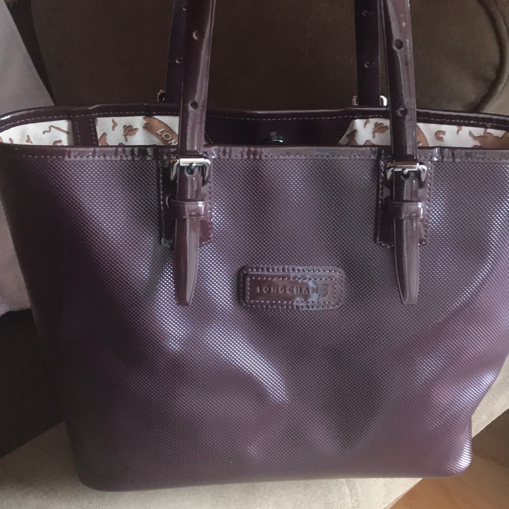 Longchamp patent canvas burgundy/brown handbag